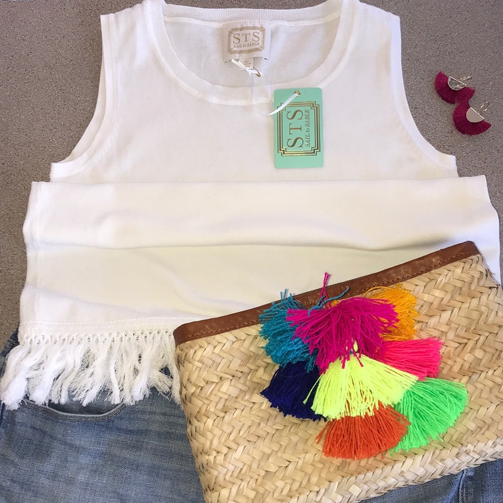 NWT Sail To Sable white sweater w fringe! Sz XS - Picture 4 of 7